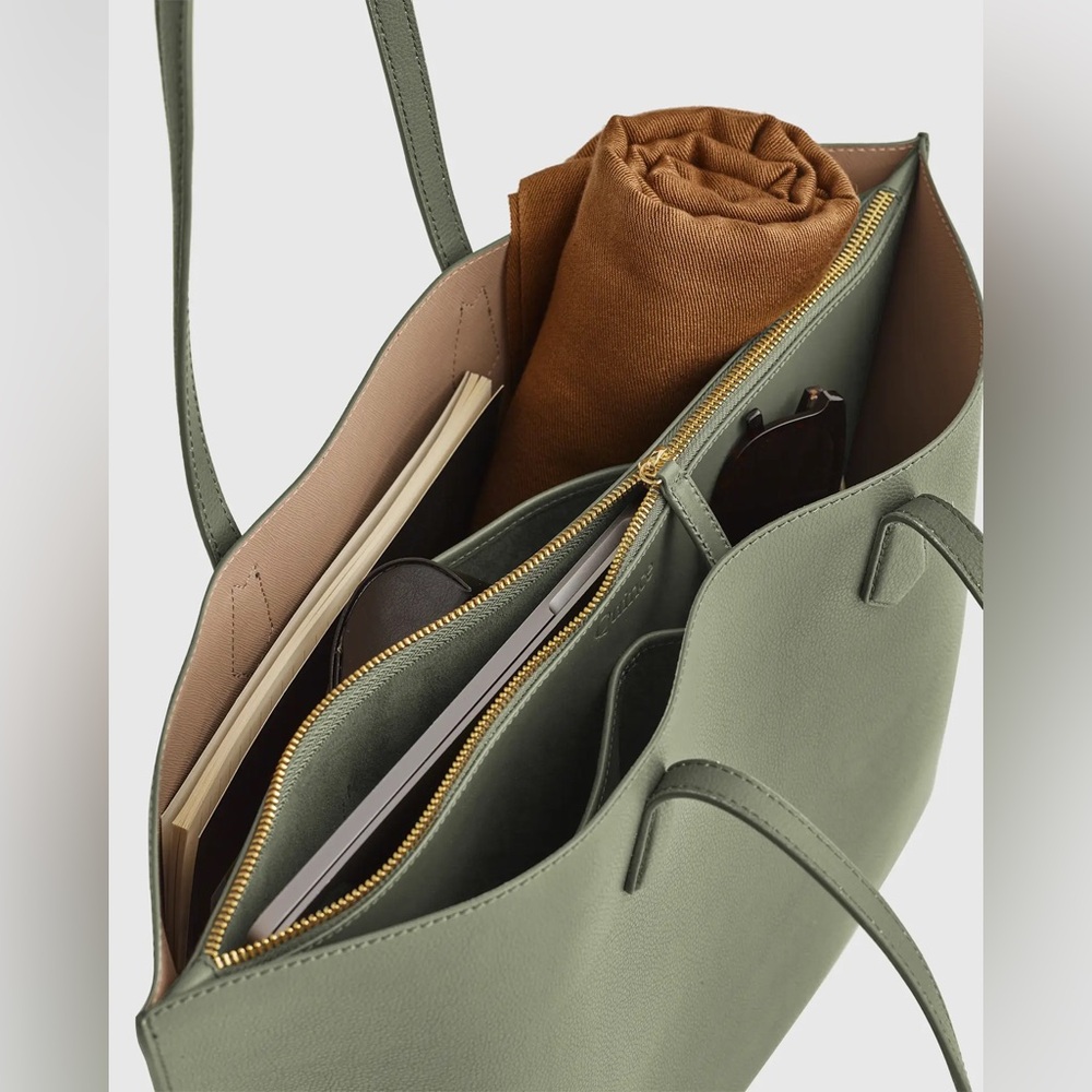 Quince Italian Leather Triple Compartment Tote Olive Green - Picture 5 of 16